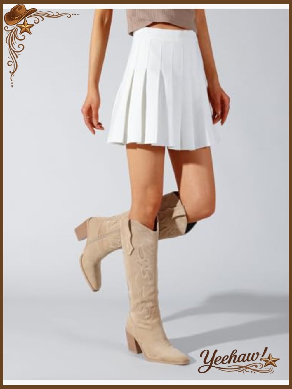 Embroidered Cowgirl Boots Knee High Square Toe Chunky Heel - Picture 5 of 7